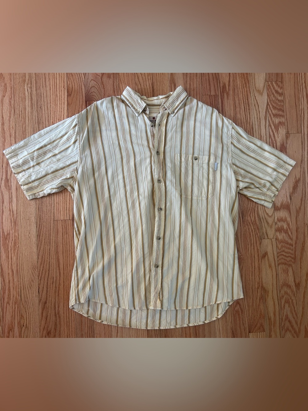 Woolrich Yellow and Cream Striped Short-Sleeve Button-Down Shirt